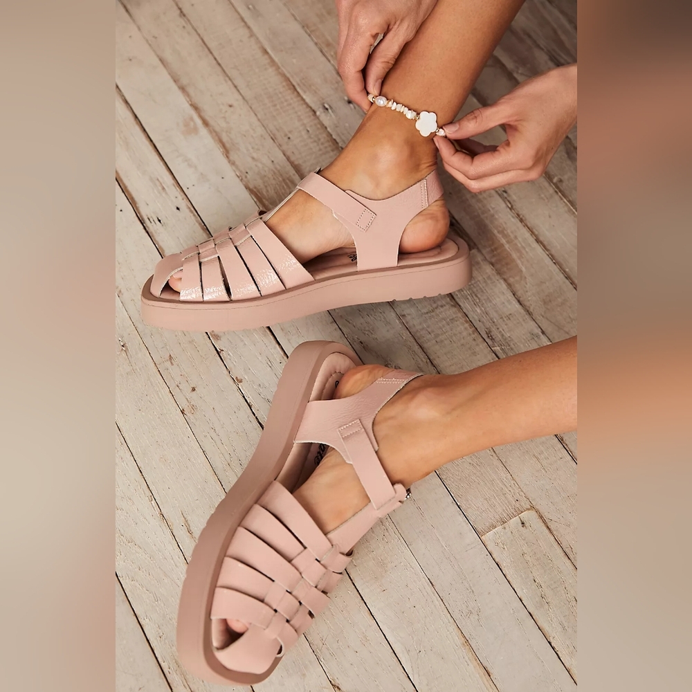 Free People Finn Fisherman Leather Platform Sandals Rose Women's Size 8.5 Spring